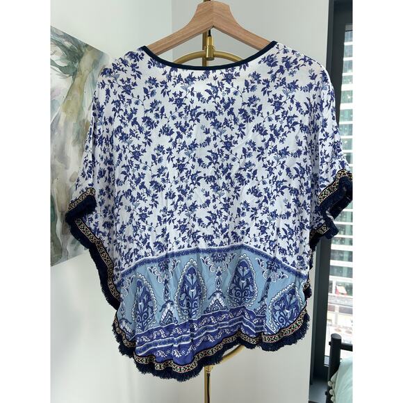 Boutique | Blue Boho Tassle Blouse | Size Small - Picture 2 of 2